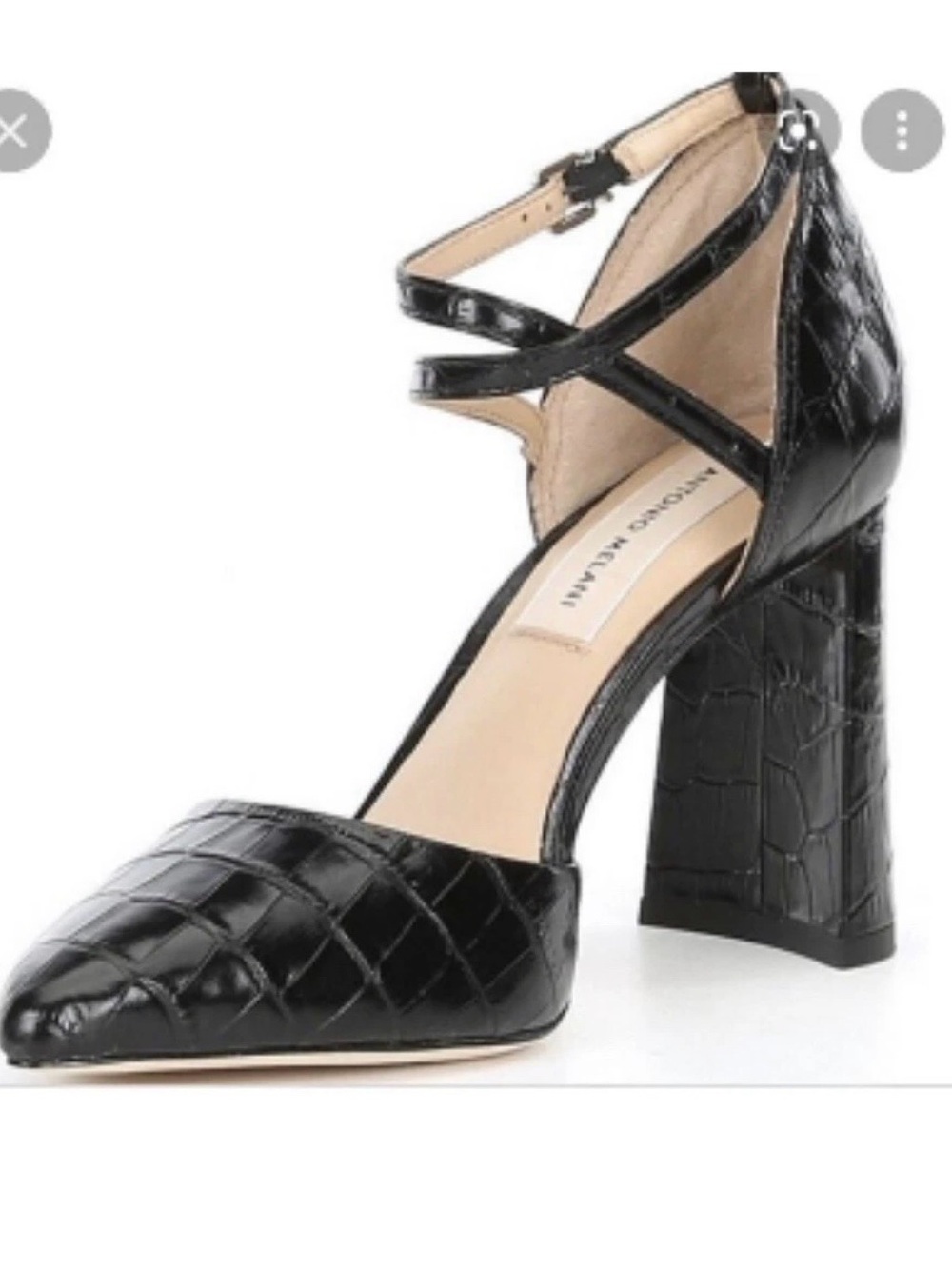 ANTONIO MELANI Black Croc-Embossed Block Heel Ankle-Strap Pump New!